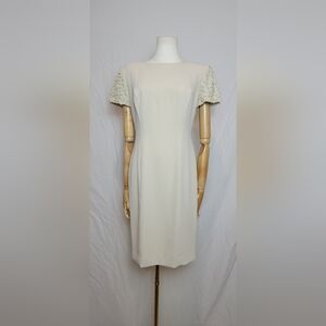 Vintage Donna Morgan Ivory Cream Beaded Evening Dress, Size 6